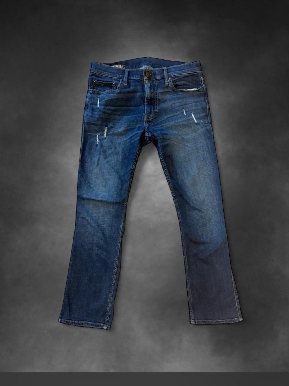 Hollister Women's Dark Blue Straight-Leg Jeans with Light Distressing
